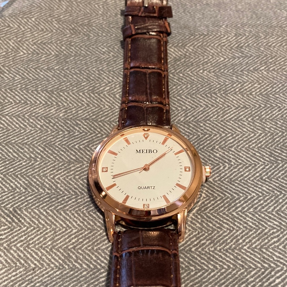 Meibo Quartz Watch with Brown Leather Strap